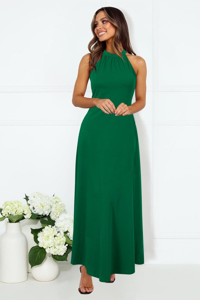 STYLEWORD Women's Summer Halter Neck Long Formal Dress Sexy Sleeveless Cocktail Evening Party Wedding Guest Maxi Dresses(Green,L) - Image 2